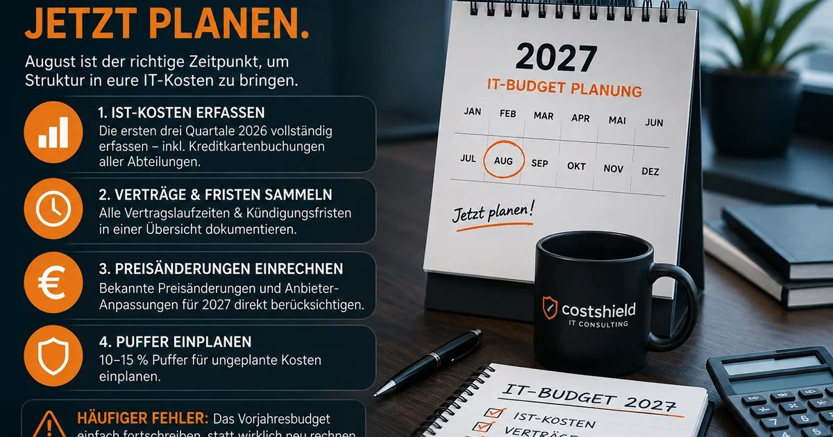 Kalender und Notizen zur IT-Budgetplanung 2027 in vier Schritten