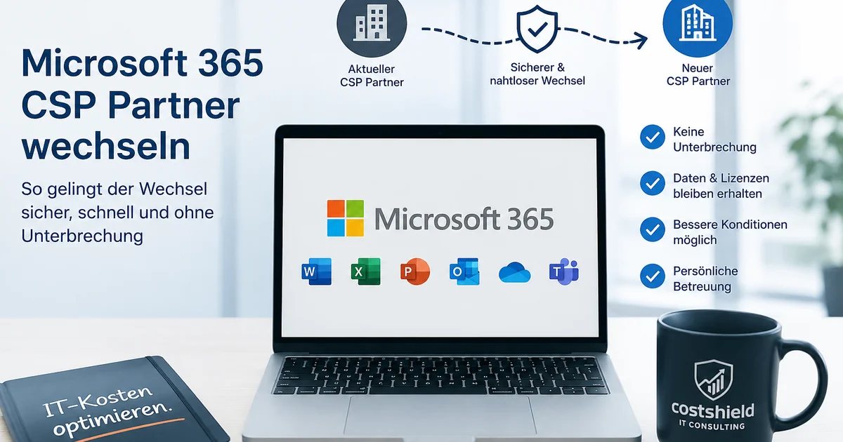 Laptop mit Microsoft 365 beim CSP-Partnerwechsel, sicher und ohne Unterbrechung